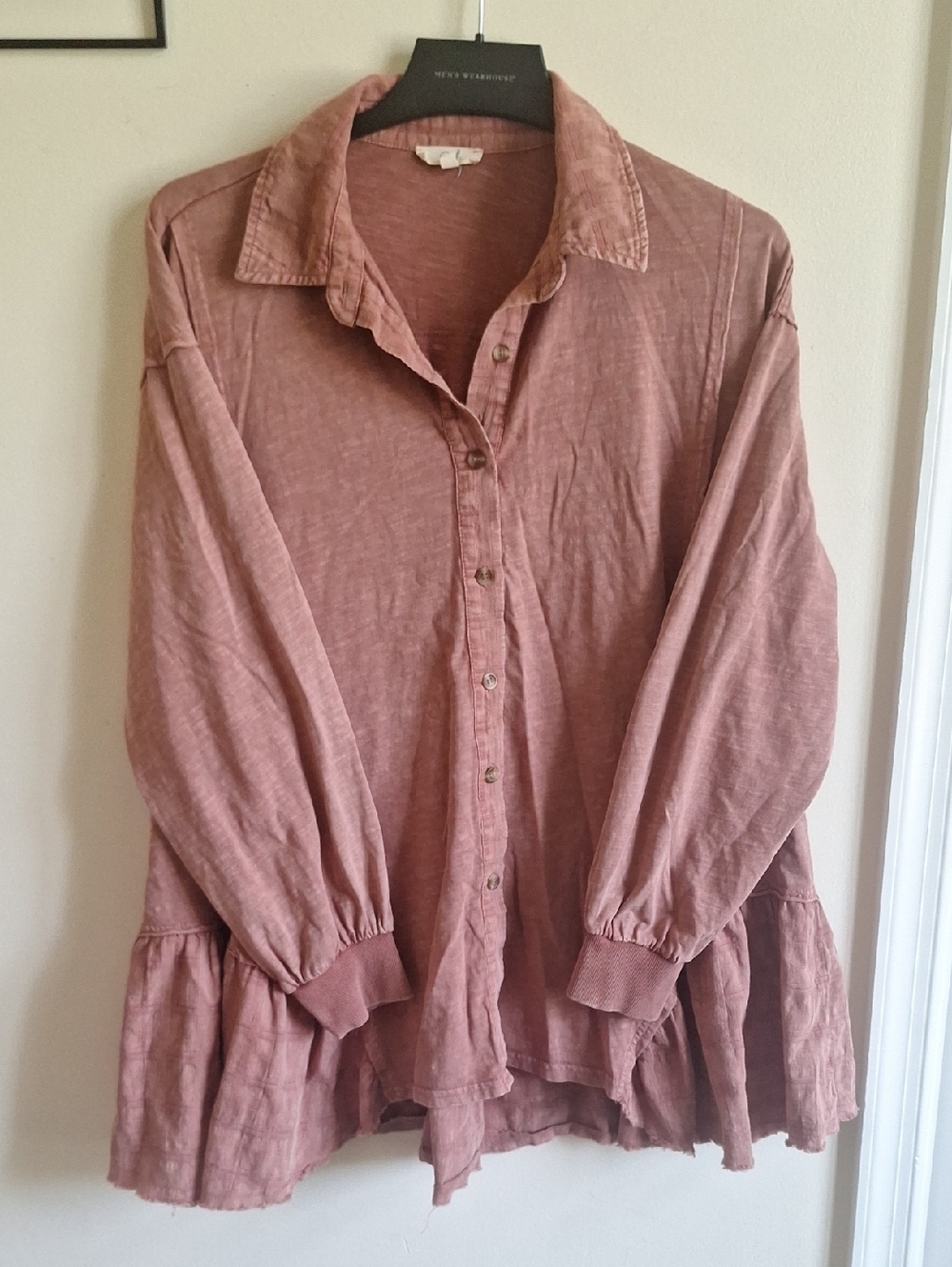Easel Peplum Antique Rose Hem Style Cotton button-front Shirt Easel Size M - Picture 12 of 13